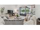 Cozy living room with white sofas and sliding glass doors leading to an outdoor living space and pool at 1819 Bella Casa Ct, Tampa, FL 33618