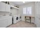 Bright laundry room features white appliances, cabinets, and a cozy desk area at 4693 Aylesford Dr, Palm Harbor, FL 34685