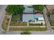 Aerial view of the property highlighting the fenced yard, landscaping, and proximity to other homes at 500 45Th S St, St Petersburg, FL 33711