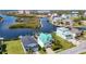 Scenic aerial view of waterfront homes, canal, and docks showcasing vibrant architecture and serene surroundings at 5623 Jobeth Dr, New Port Richey, FL 34652
