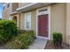 Close-up of a front door, complemented by lush greenery and a tidy walkway at 7029 White Treetop Pl, Riverview, FL 33578