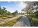 Scenic driveway lined with young pine trees leading up to the house on a sunny day at 8818 Poe Dr, Hudson, FL 34667