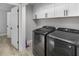 Modern laundry room featuring updated washer and dryer units and overhead storage cabinets at 200 98Th Ne Ave, St Petersburg, FL 33702