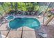 Screened-in pool and hot tub with brick patio and tropical landscaping create a backyard oasis at 2630 Grand Lakeside Dr, Palm Harbor, FL 34684