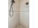 Walk-in shower with handheld and rain shower heads, complete with neutral tile and decorative mosaic accent at 2630 Grand Lakeside Dr, Palm Harbor, FL 34684