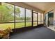 A screened-in lanai offering serene views of a lush golf course and access to the outdoors at 50 St Andrews Pl # 50, Oldsmar, FL 34677