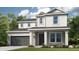 Charming two-story home with a gray stucco finish, well-manicured lawn, and an attached two-car garage at 5128 Slate Hue Pl, Apollo Beach, FL 33572