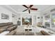 Spacious living room with ceiling fan, TV, coastal decor, and plenty of natural light at 5239 Admiral Pointe Dr, Apollo Beach, FL 33572
