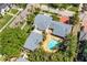 An aerial view of a single-Gathering home showing its well-maintained roof and backyard with a swimming pool at 556 21St Ne Ave, St Petersburg, FL 33704