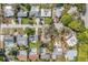 Birds eye view of a residential neighborhood with houses, pools and tree lined streets at 1250 12Th Sw Ct, Largo, FL 33770