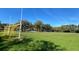 Wide shot of the community soccer field with well-maintained green grass and trees at 5460 Millbrook Way, Palm Harbor, FL 34685