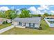 Charming single-story home featuring a well-manicured lawn, mature landscaping, and a cozy front porch at 7041 Lexington Cir, Brooksville, FL 34602