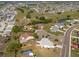 An aerial view of a residential neighborhood with mature trees, green spaces, ponds, and well-maintained homes at 103 El Turco Ct, Sun City Center, FL 33573