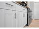 Close-up of white kitchen cabinets with sleek, modern hardware at 107 Leisure Pl, Rotonda West, FL 33947