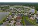 Panoramic aerial view showcasing a charming neighborhood with multiple lakes and scenic landscaping at 10734 Breaking Rocks Dr, Tampa, FL 33647