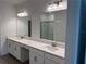 Well-lit bathroom featuring double sinks, a walk-in shower, and modern fixtures at 31753 Griffin Sands Ln, San Antonio, FL 33576