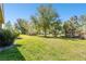 Expansive backyard featuring lush green lawn and mature trees, providing ample space for outdoor activities at 3822 Balcony Breeze Dr, Land O Lakes, FL 34638
