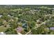 Expansive aerial shot of home, lush greenery, neighborhood layout, and community at 5905 Caroline Dr, Wesley Chapel, FL 33545