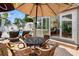 Inviting patio with outdoor seating and umbrella, next to a sparkling pool and sunny backyard at 8300 37Th N Ave, St Petersburg, FL 33710