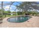 Screened pool with brick paver deck, overlooking a serene lake and lush backyard at 12304 Freesia Ct, Riverview, FL 33569