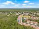 Aerial view of a residential area with well-maintained houses and landscaping, showcasing the community pool at 3810 Darston St, Palm Harbor, FL 34685