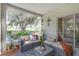 Inviting screened-in porch with comfortable seating, decorative rug, and views of the backyard at 5634 Tanagergrove Way, Lithia, FL 33547