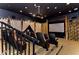 Enjoy movie nights in this home theater with tiered seating and a large projection screen at 7740 Blue Spring Dr, Land O Lakes, FL 34637