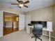 This bedroom has a ceiling fan and large closet at 11308 Callaway Pond Dr, Riverview, FL 33579