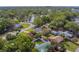 Beautiful aerial view of a quaint residential neighborhood with well-maintained lawns and a tranquil pond at 1536 Alamo Ln, Dunedin, FL 34698