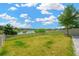 The fenced backyard features a well-manicured lawn with a tranquil view of the adjacent lake at 19592 Breynia Dr, Lutz, FL 33558