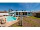 Landscaped backyard featuring a pool, screen enclosed patio, and patio furniture at 2972 E Vina Del Mar Blvd, St Pete Beach, FL 33706