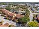 Aerial view of condo community featuring mature trees, sidewalks, landscaping, and multiple residential buildings at 4424 Pelorus Dr, New Port Richey, FL 34652
