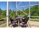 Four chairs surround a glass table on the screened in patio at 13310 Waterford Run Dr, Riverview, FL 33569
