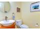 Bathroom featuring a toilet, sink, mirror, towel and several wall decorations at 14119 Stonegate Dr, Tampa, FL 33624