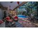 Inviting covered patio with comfortable seating area overlooking the screened-in pool and lush backyard at 20 Willowwood Ln, Oldsmar, FL 34677