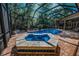 Screened-in pool and spa area with brick patio and lush green surroundings at 20 Willowwood Ln, Oldsmar, FL 34677
