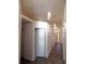 Bright hallway with wood-look floors, modern lighting, and textured wall accents leading to various rooms at 25417 Lexington Oaks Blvd, Wesley Chapel, FL 33544