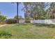 Large grassy backyard featuring a shed and picnic table, surrounded by mature trees at 9100 2Nd N St, St Petersburg, FL 33702