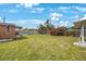 Spacious backyard with grass, a shed, a privacy fence, and some flowering plants at 940 57Th N Ave, St Petersburg, FL 33703