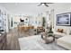 Open concept living area with kitchen view, stylish furniture, and natural light streaming through the windows at 11288 Boundless Ter, Venice, FL 34293