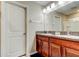Bathroom features double sinks, wood cabinets, granite countertops, and shower at 13923 Arbor Pines Dr, Riverview, FL 33579