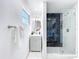 Modern bathroom featuring a glass enclosed shower with black marble tile and a white vanity sink at 2711 W Cordelia St, Tampa, FL 33607