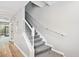 Carpeted staircase with white railings provides access to the home's upper level at 10407 Westpark Preserve Blvd, Tampa, FL 33625