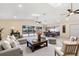 Sun-filled living room boasts large windows overlooking a pool, comfortable seating, and stylish decor at 1509 Coachlight Way, Dunedin, FL 34698