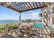 A poolside lounge area features chairs, a coffee table, and views of the bay at 2402 Baywood W Dr, Dunedin, FL 34698