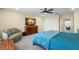 Bedroom featuring neutral walls, ceiling fan, closet, and a large dresser with mounted TV at 2782 Countryside Blvd # 2, Clearwater, FL 33761