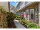 A welcoming walkway to the townhouse, bordered by colorful landscaping and mature shrubbery at 2782 Countryside Blvd # 2, Clearwater, FL 33761