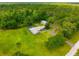 Aerial view of estate showcasing lush land, house, screened-in pool, and detached garage at 28628 Bennington Dr, Wesley Chapel, FL 33544