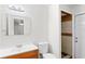 Functional bathroom features a single sink vanity and a walk-in shower at 16139 Villa Dr, Hudson, FL 34667