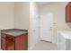 Convenient laundry area with granite countertop, cabinets, and access to exterior doors for added practicality at 2419 Richmond Greens Ct, Sun City Center, FL 33573